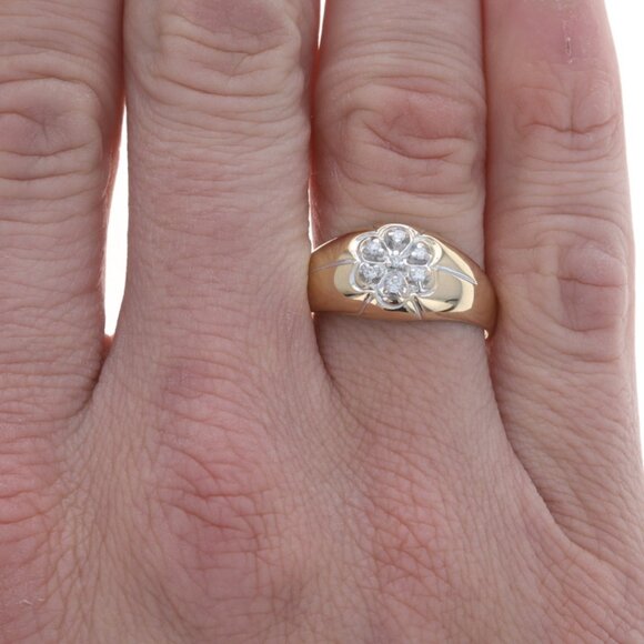 Yellow Gold Diamond Men's Ring - 10k Round Brilliant .10ctw - Picture 2 of 6